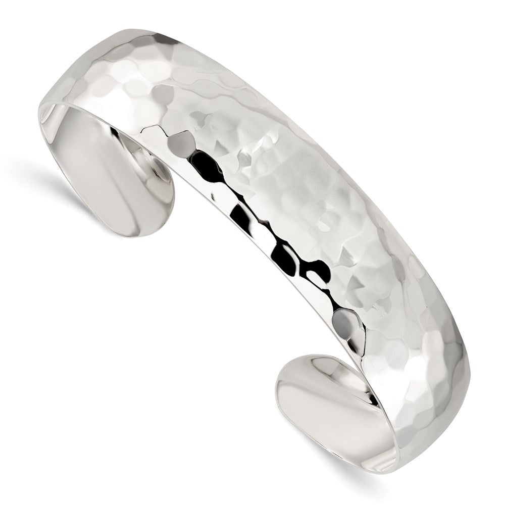 Sterling Silver 13.5mm Hammered Cuff Bangle QB320