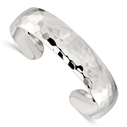 Sterling Silver 13.5mm Hammered Cuff Bangle QB320