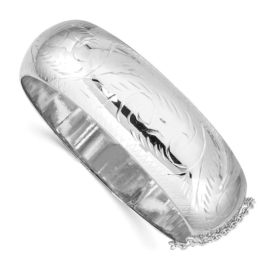 Sterling Silver Rhodium-plated D/C 20mm Hinged Bangle Bracelet QB35