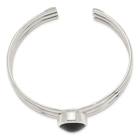 Sterling Silver Synthetic Onyx Three Strand Cuff Bangle Bracelet QB389