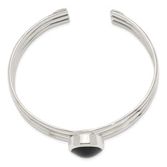 Sterling Silver Synthetic Onyx Three Strand Cuff Bangle Bracelet QB389