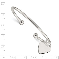 Sterling Silver 3mm Heart Bangle Bracelet QB416