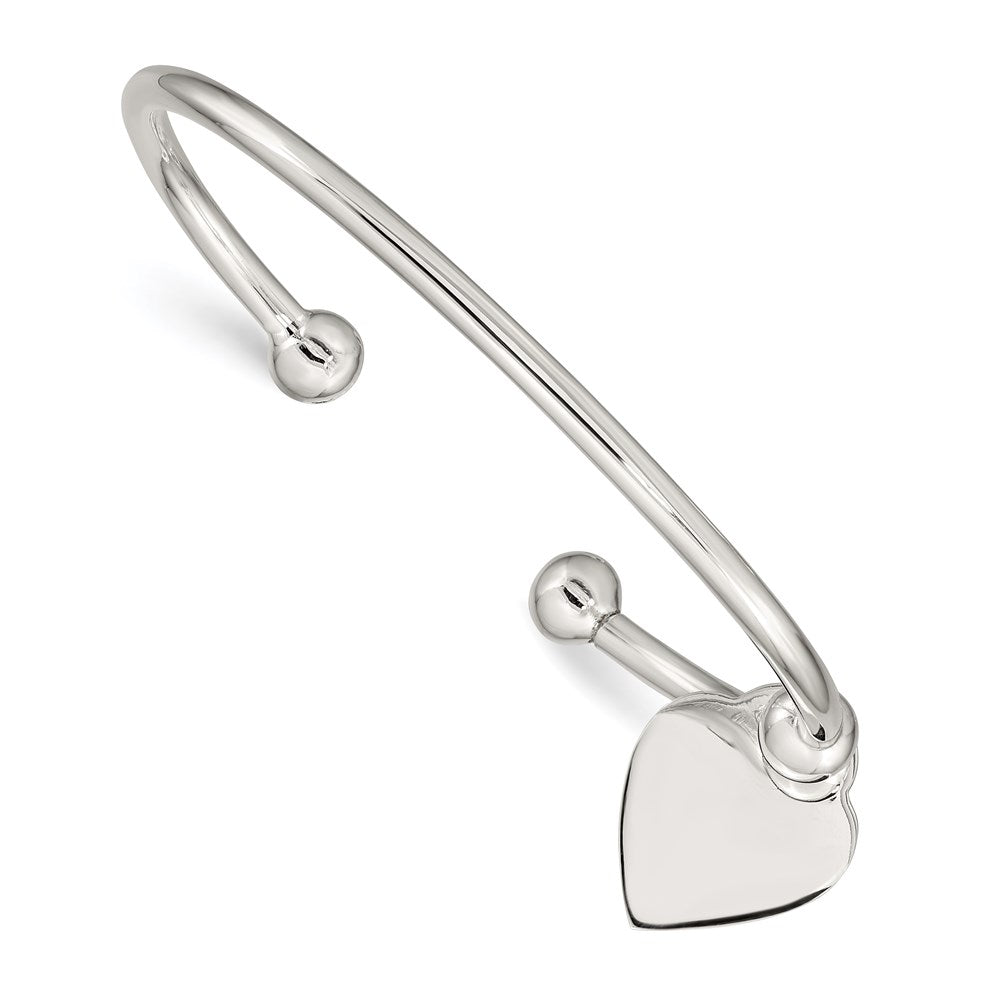 Sterling Silver 3mm Heart Bangle Bracelet QB416