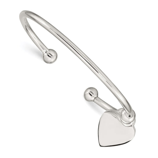 Sterling Silver 3mm Heart Bangle Bracelet QB416