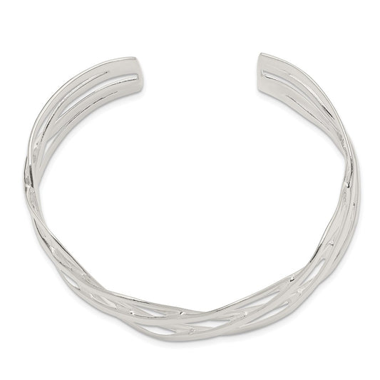 Sterling Silver Woven Design Cuff Bangle QB525