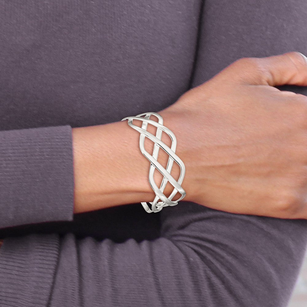 Sterling Silver Woven Design Cuff Bangle QB525