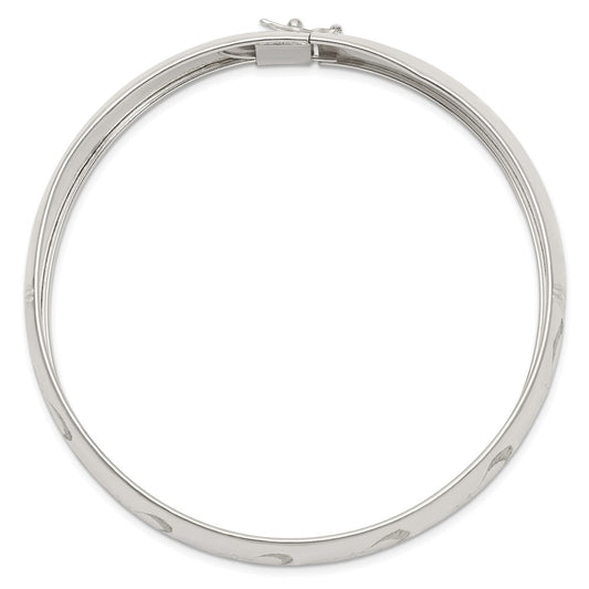 Sterling Silver Polished D/C and Textured Adjustable Bangle QB592