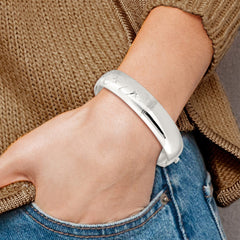 Sterling Silver Polished D/C and Textured Adjustable Bangle QB592