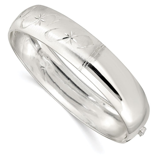 Sterling Silver Polished D/C and Textured Adjustable Bangle QB592