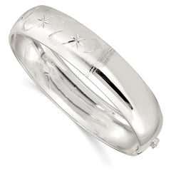 Sterling Silver Polished D/C and Textured Adjustable Bangle QB592
