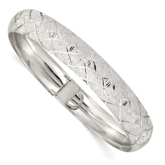 Sterling Silver 10mm Polished D/C Textured Flexible Bangle QB593