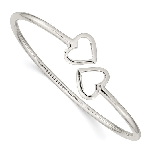 Sterling Silver Polished Heart Bangle QB597