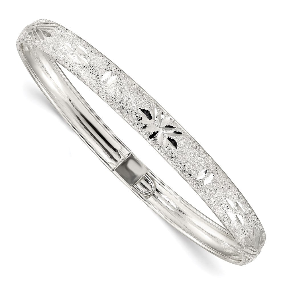 Sterling Silver 6.5mm Laser and Diamond-cut Flexible Bangle QB611