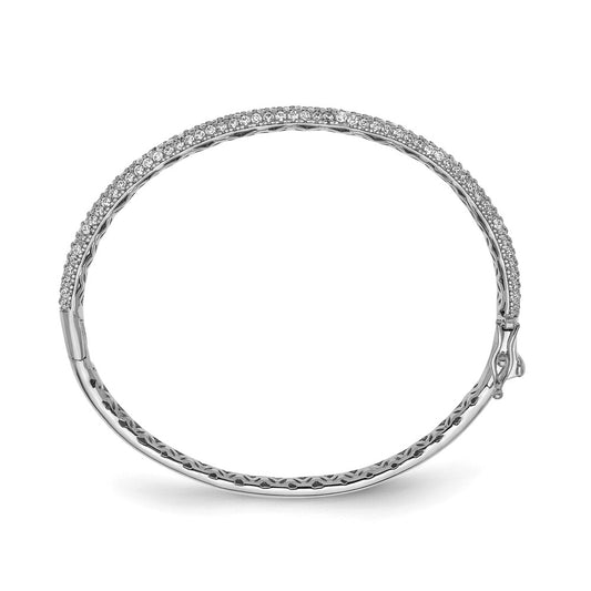 Sterling Shimmer Sterling Silver Rhodium-plated 175 Stone Pav������ CZ Hinged Bangle Bracelet QB664