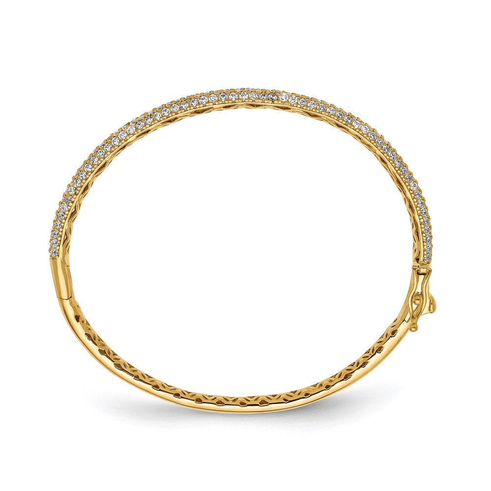 Sterling Shimmer Sterling Silver Gold-tone Flash Gold-plated 175 Stone Pav������ CZ Hinged Bangle Bracelet QB664Y