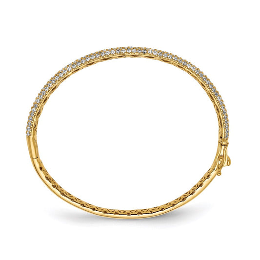 Sterling Shimmer Sterling Silver Gold-tone Flash Gold-plated 175 Stone Pav������ CZ Hinged Bangle Bracelet QB664Y