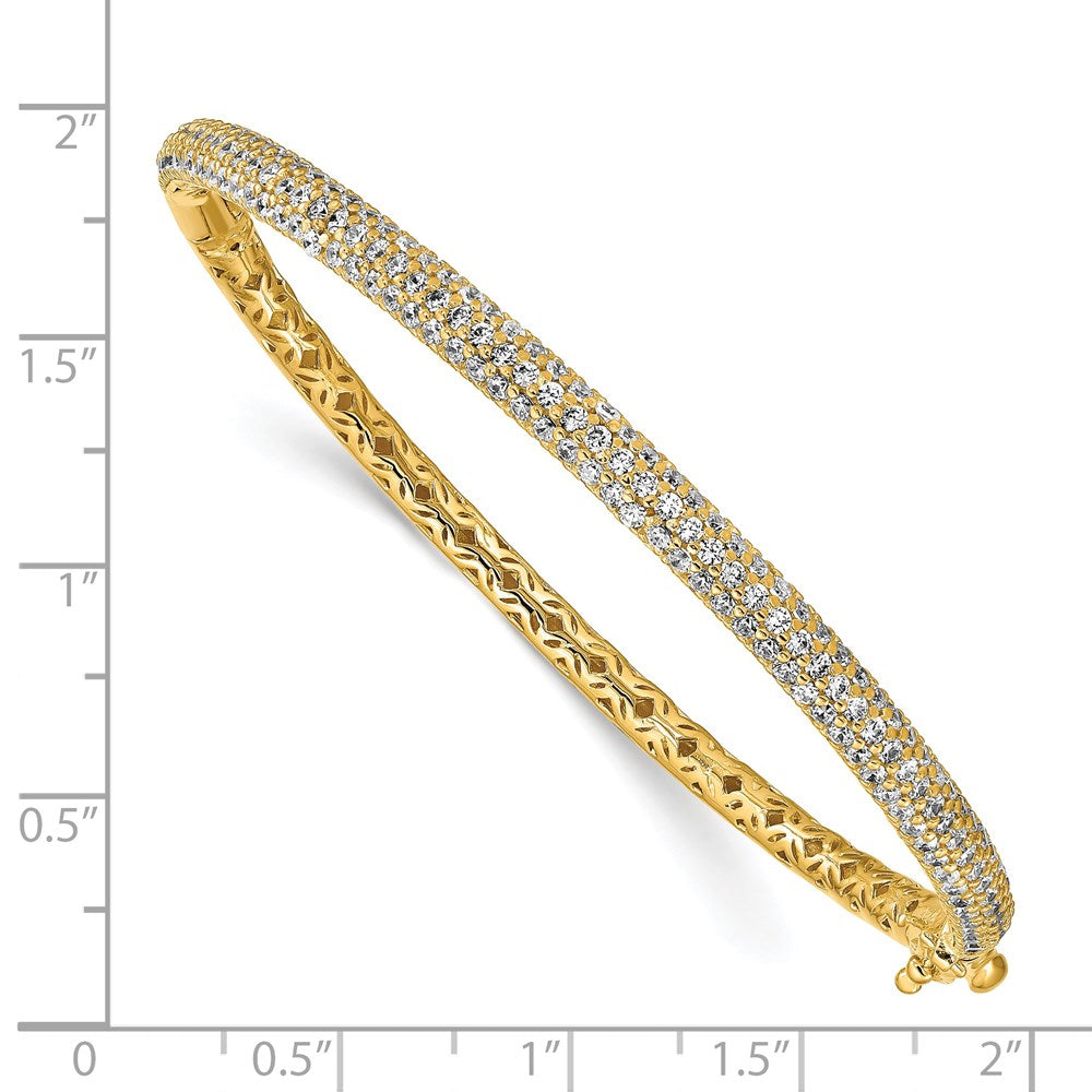 Sterling Shimmer Sterling Silver Gold-tone Flash Gold-plated 175 Stone Pav������ CZ Hinged Bangle Bracelet QB664Y