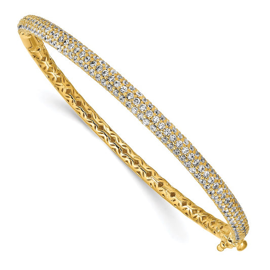 Sterling Shimmer Sterling Silver Gold-tone Flash Gold-plated 175 Stone Pav������ CZ Hinged Bangle Bracelet QB664Y