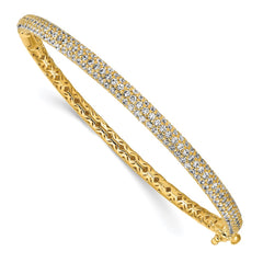 Sterling Shimmer Sterling Silver Gold-tone Flash Gold-plated 175 Stone Pav������ CZ Hinged Bangle Bracelet QB664Y