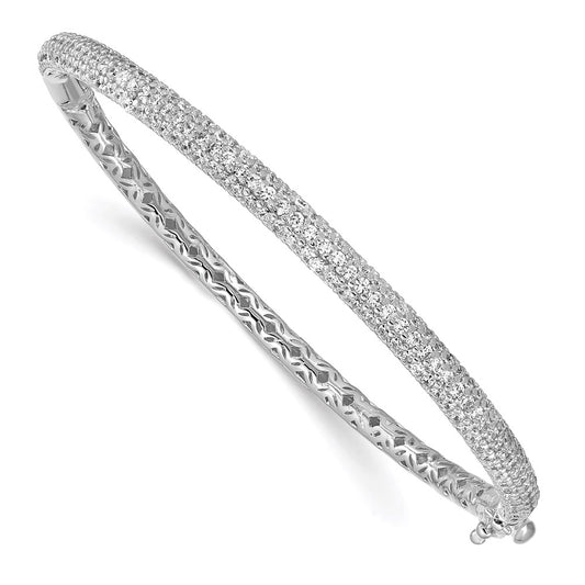 Sterling Shimmer Sterling Silver Rhodium-plated 175 Stone Pav������ CZ Hinged Bangle Bracelet QB664