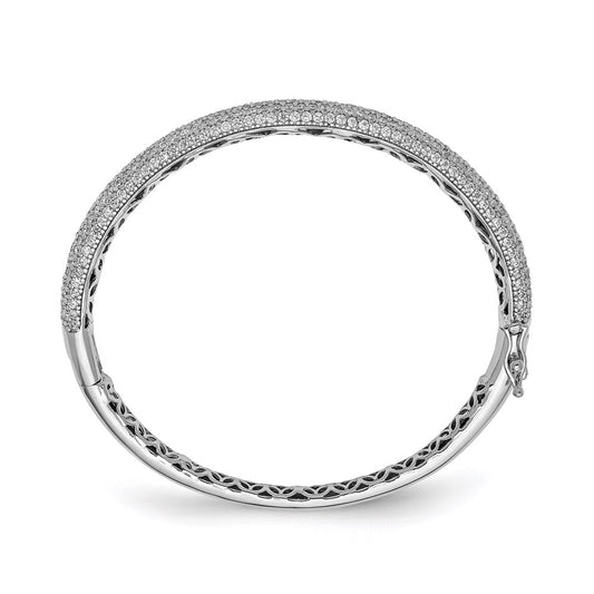Sterling Shimmer Sterling Silver Rhodium-plated 303 Stone CZ Pav������ Hinged Bangle QB666