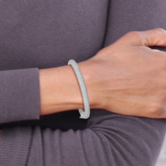 Sterling Shimmer Sterling Silver Rhodium-plated 303 Stone CZ Pav������ Hinged Bangle QB666
