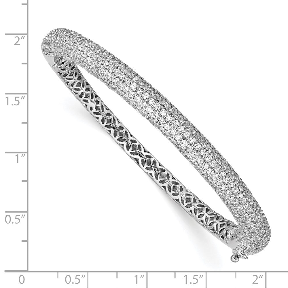 Sterling Shimmer Sterling Silver Rhodium-plated 303 Stone CZ Pav������ Hinged Bangle QB666