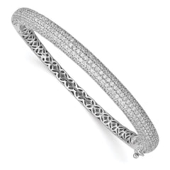 Sterling Shimmer Sterling Silver Rhodium-plated 303 Stone CZ Pav������ Hinged Bangle QB666