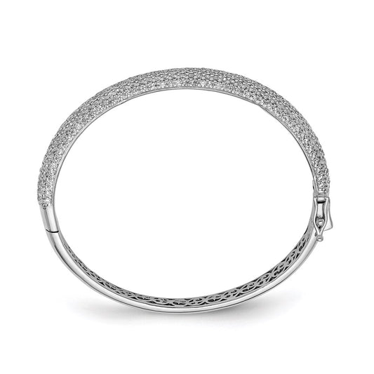 Sterling Shimmer Sterling Silver Rhodium-plated 360 Stone CZ Pav������ Hinged Bangle QB667