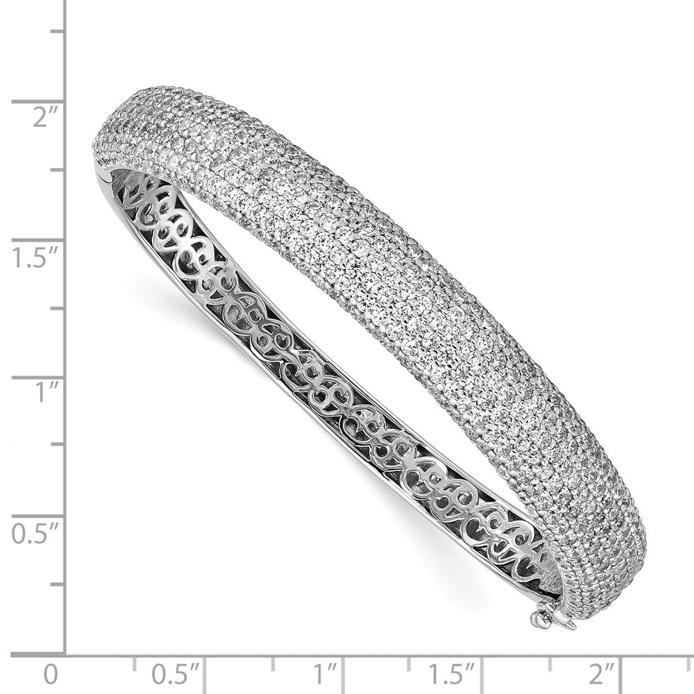 Sterling Shimmer Sterling Silver Rhodium-plated 360 Stone CZ Pav������ Hinged Bangle QB667