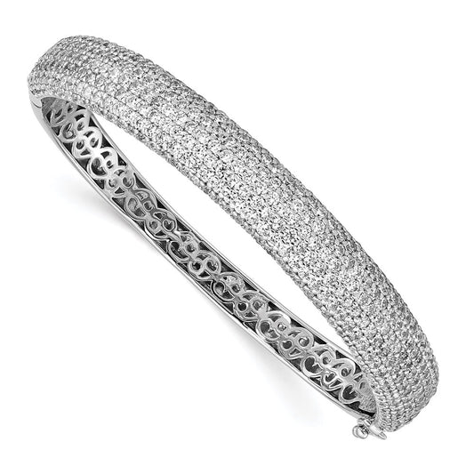 Sterling Shimmer Sterling Silver Rhodium-plated 360 Stone CZ Pav������ Hinged Bangle QB667