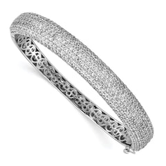 Sterling Shimmer Sterling Silver Rhodium-plated 360 Stone CZ Pav������ Hinged Bangle QB667