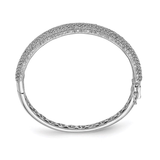 Sterling Shimmer Sterling Silver Rhodium-plated 568 Stone CZ Pav������ Hinged Bangle QB668
