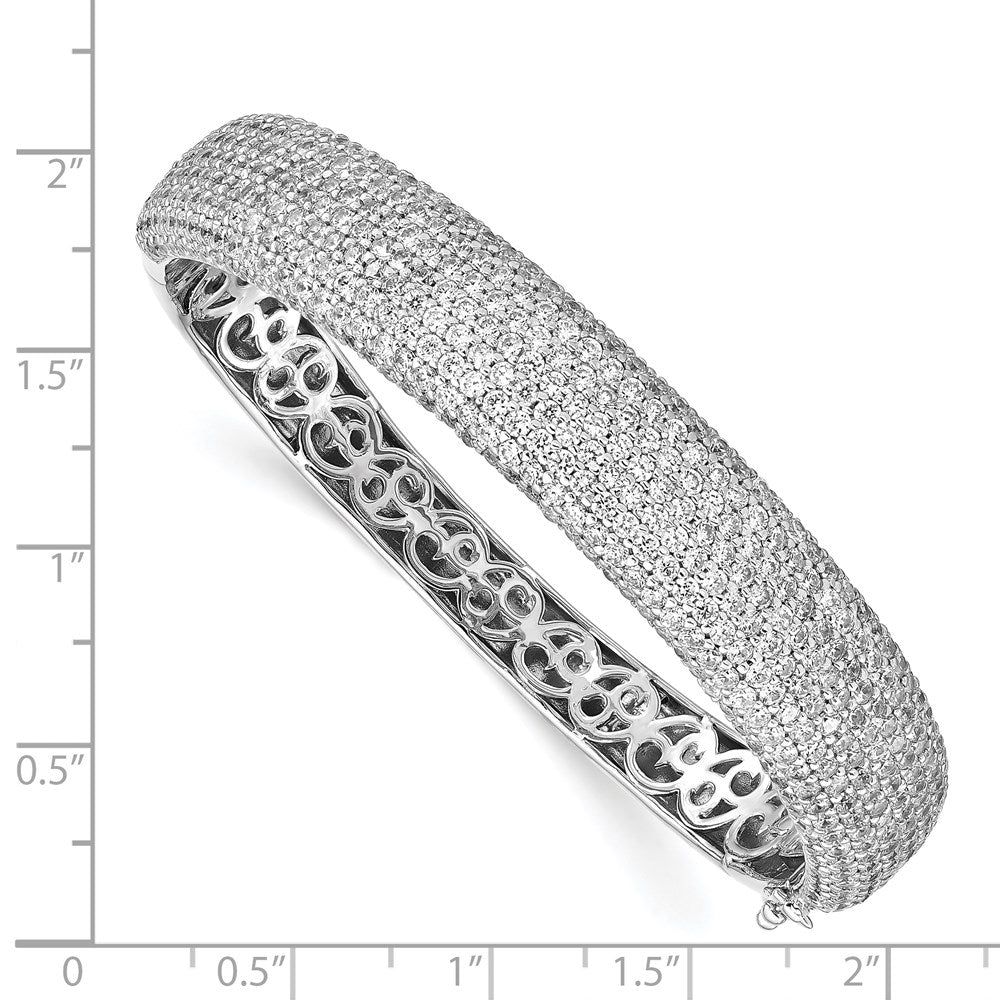 Sterling Shimmer Sterling Silver Rhodium-plated 568 Stone CZ Pav������ Hinged Bangle QB668
