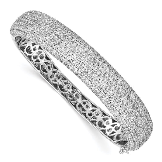 Sterling Shimmer Sterling Silver Rhodium-plated 568 Stone CZ Pav������ Hinged Bangle QB668