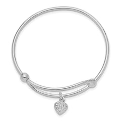 Sterling Silver RH-plated Polished & D/C Heart Adjustable Baby Bangle QB669