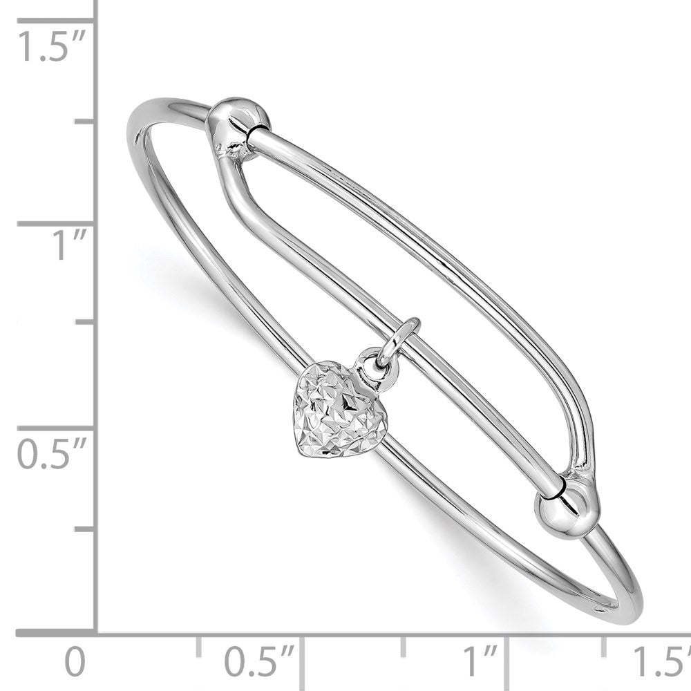 Sterling Silver RH-plated Polished & D/C Heart Adjustable Baby Bangle QB669