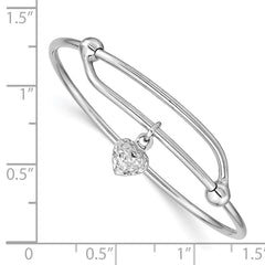 Sterling Silver RH-plated Polished & D/C Heart Adjustable Baby Bangle QB669