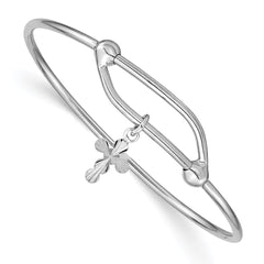 Sterling Silver RH-plated Polished & D/C Cross Adjustable Baby Bangle QB672