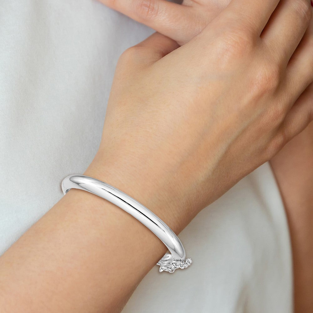Sterling Silver RH-plated Polished 5mm w/ Safety Hinged Children's Bangle QB781