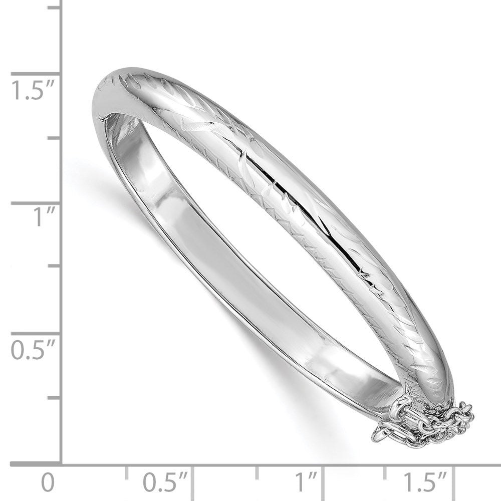 Sterling Silver Rhodium-plated Polished & Diamond-cut 5mm with Safety Clasp Hinged Children's Bangle QB788