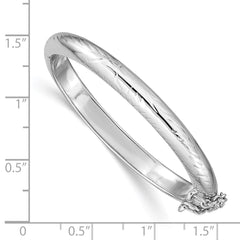 Sterling Silver Rhodium-plated Polished & Diamond-cut 5mm with Safety Clasp Hinged Children's Bangle QB788