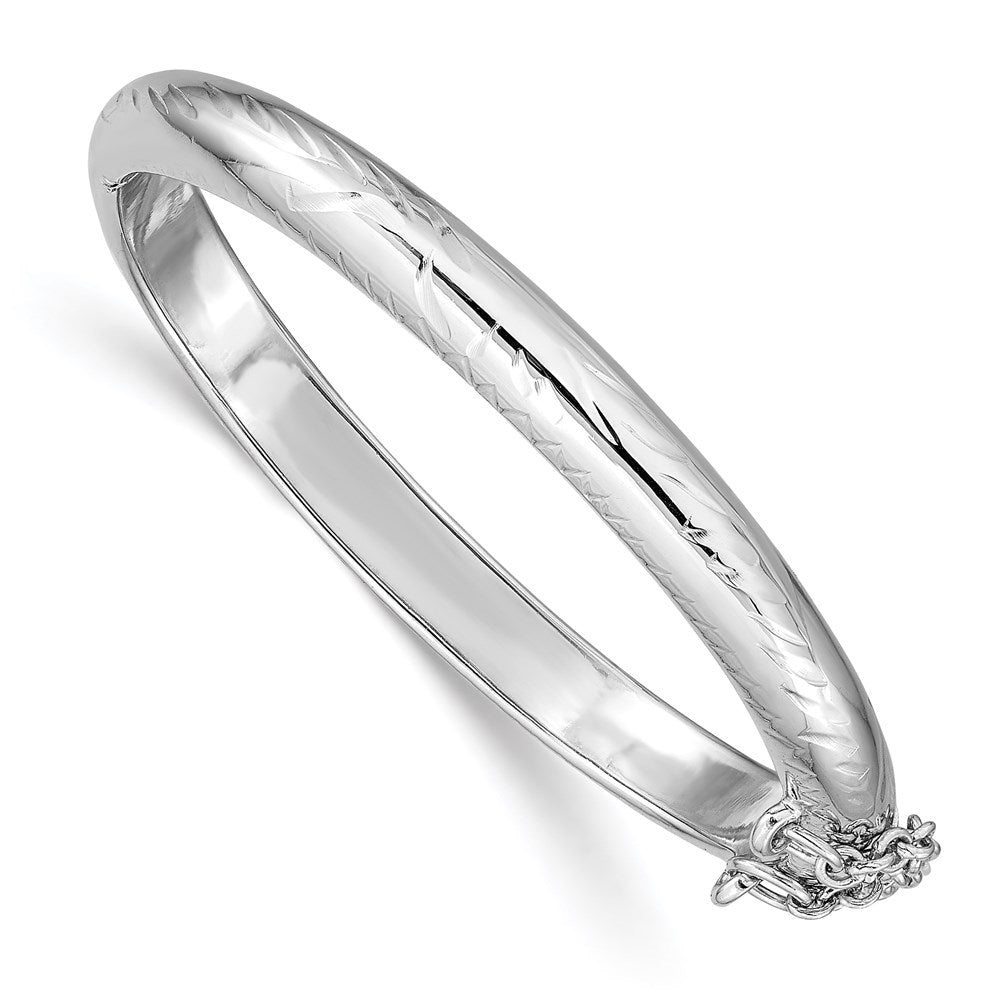 Sterling Silver Rhodium-plated Polished & Diamond-cut 5mm with Safety Clasp Hinged Children's Bangle QB788