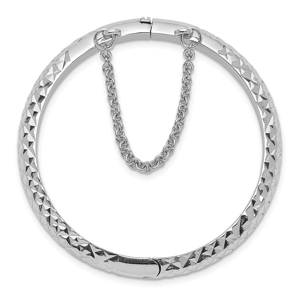 Sterling Silver Rhodium-plated Polished & Diamond-cut 5.5mm with Safety Clasp Hinged Children's Bangle QB797