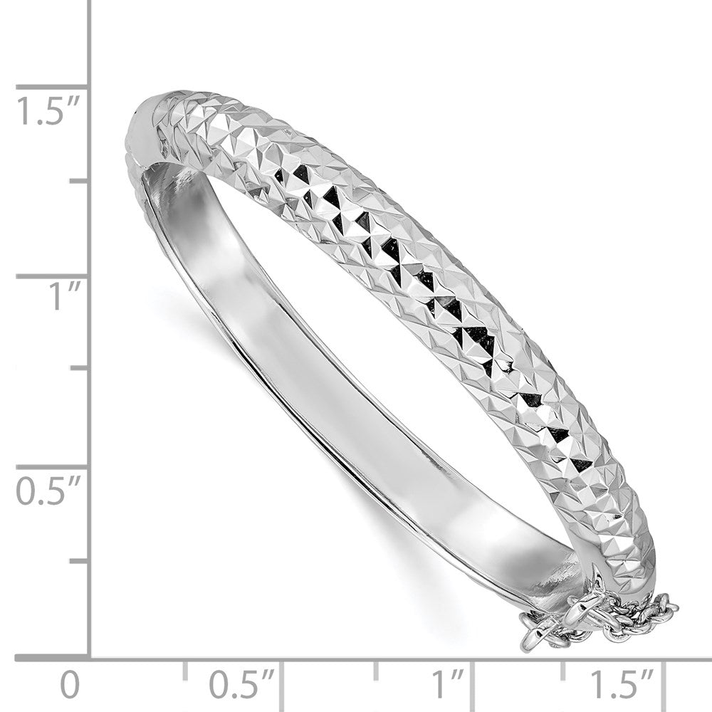 Sterling Silver Rhodium-plated Polished & Diamond-cut 5.5mm with Safety Clasp Hinged Children's Bangle QB797