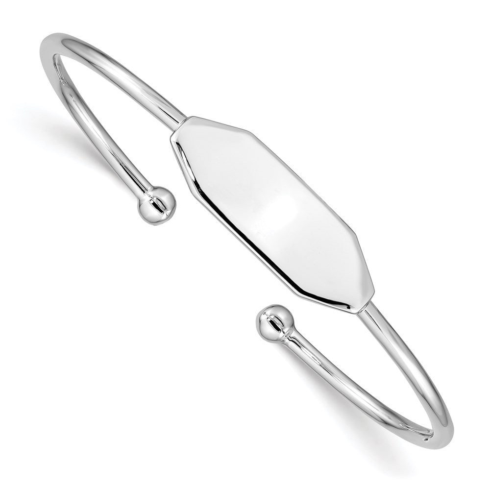 Sterling Silver Rhodium-plated Polished ID Children's Cuff Bangle QB838