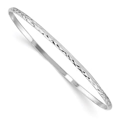 Sterling Silver RH-plated Polished & D/C 2mm Slip On Children's Bangle QB851