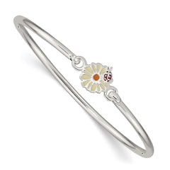 Sterling Silver Enameled Flower & Ladybug Children's Bangle Bracelet QB890