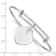 Sterling Silver Rhodium-plated Engraveable Heart Bangle QB938