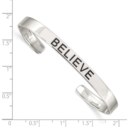 Sterling Silver Believe Antiqued Cuff Bangle QB941